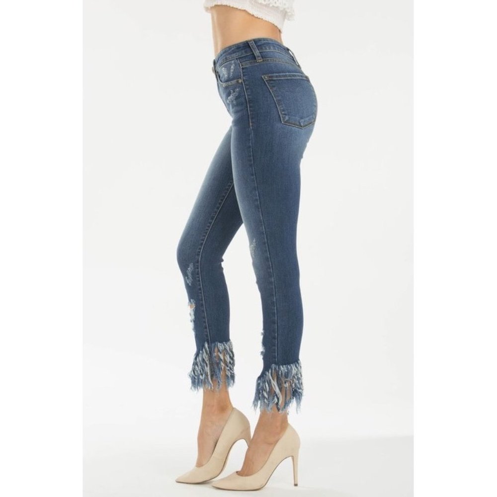 ❌SOLD OUT❌ KANCAN HIGHRISE FRINGE HEM SKINNY JEANS - Picture 2 of 4